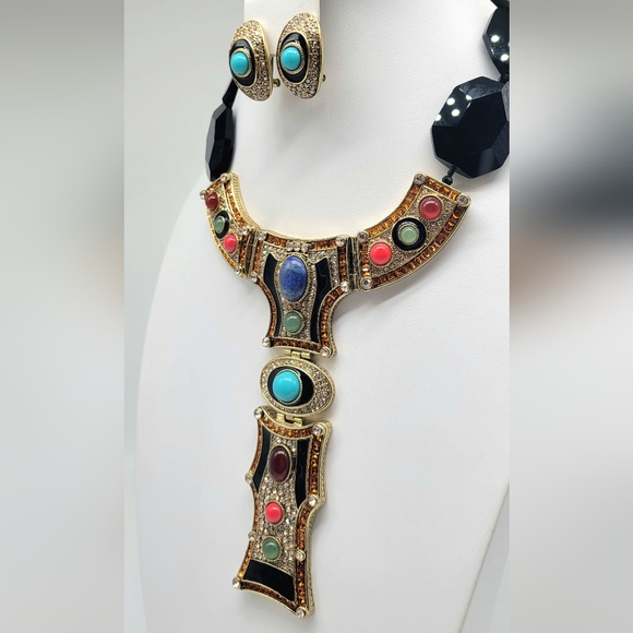 Heidi Daus Onyx and Swarovski Crystal Art Deco Statement Necklace + Earring Set - Picture 7 of 13